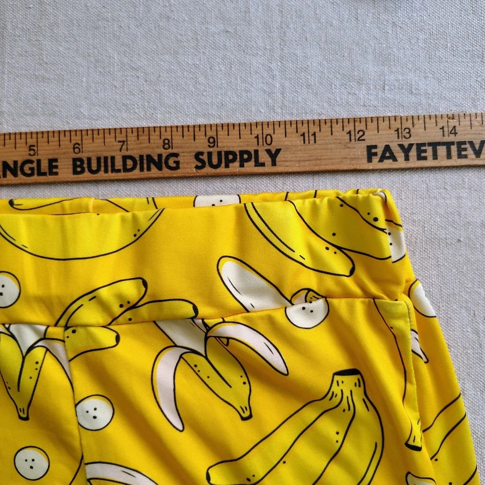 Womens SZ S Banana Print Flare Pants Yellow Fruit Kitsch Festival Bell Bottoms